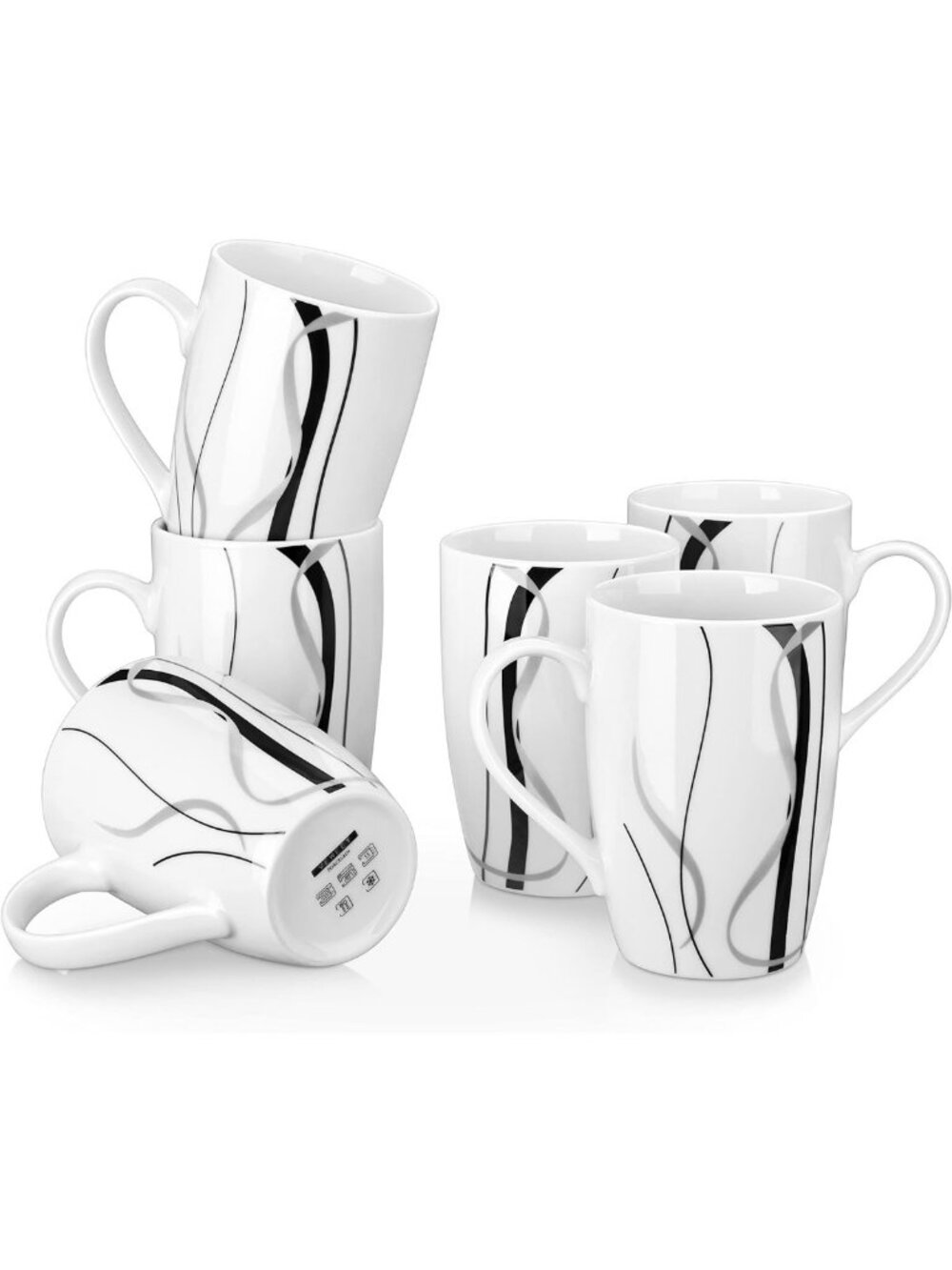 Set of 6 Large 16oz White Ceramic Coffee Mugs - Perfect for Home or Office